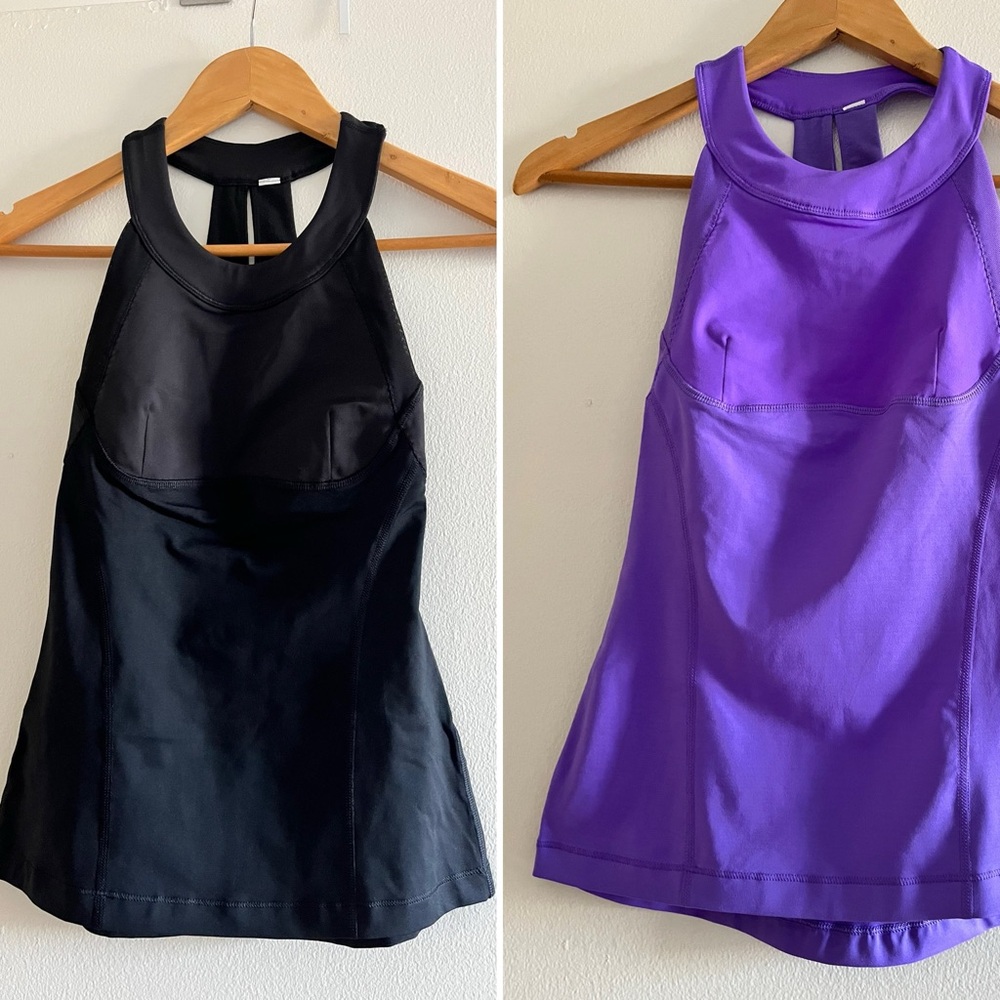 2 pack - Lululemon tanks w shelf bra and mesh back approximately XS💜🖤